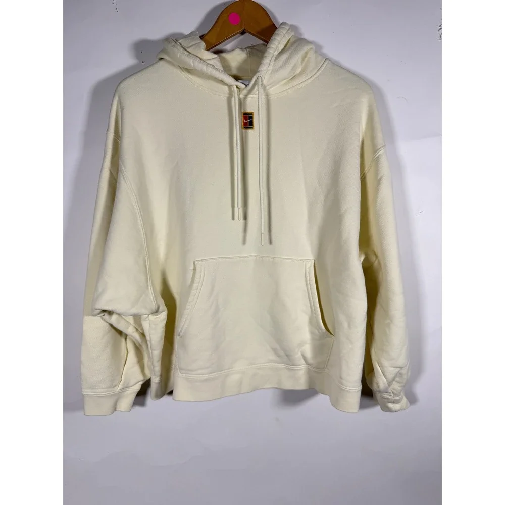 Nike Court Heritage French Terry Hoodie Cream Sail Tennis Logo Womens L